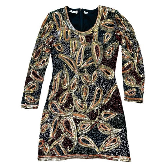 VINTAGE Grace Originals Silk Heavily Beaded & Sequined Formal Dress. Size Medium - Picture 1 of 15